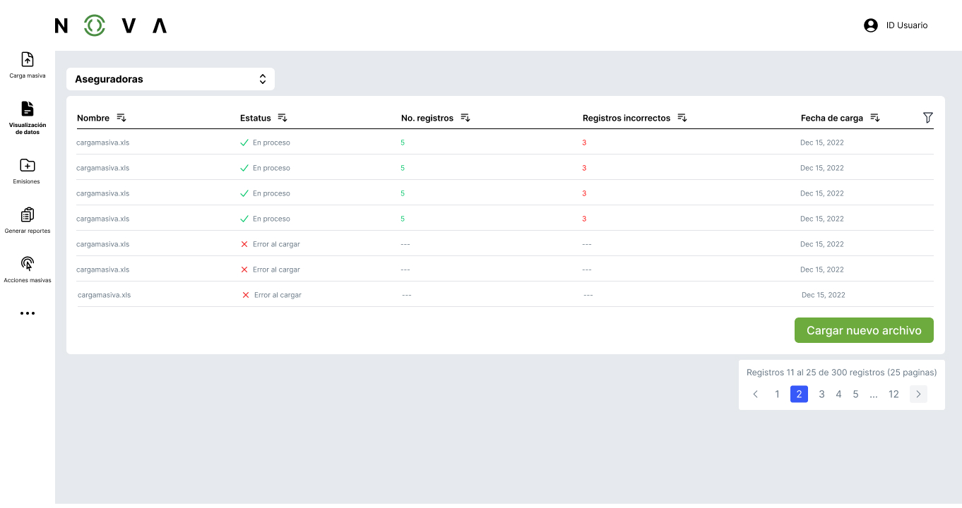 Bulk upload history with per-file error counts.
